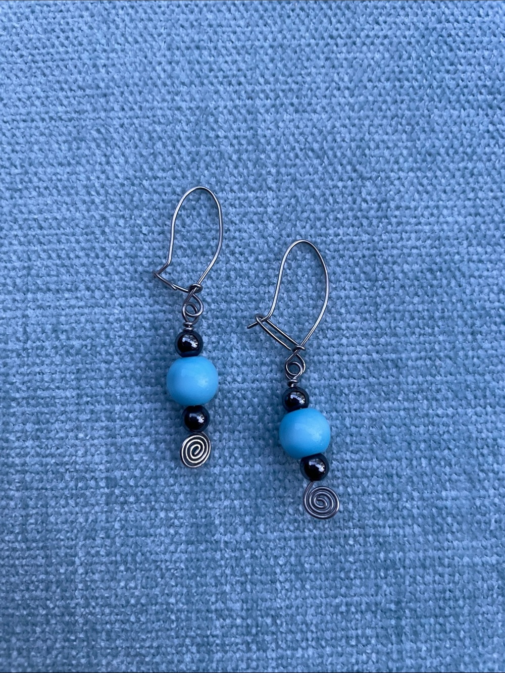 Turquoise Bead Drop Earrings with Hematite Accents